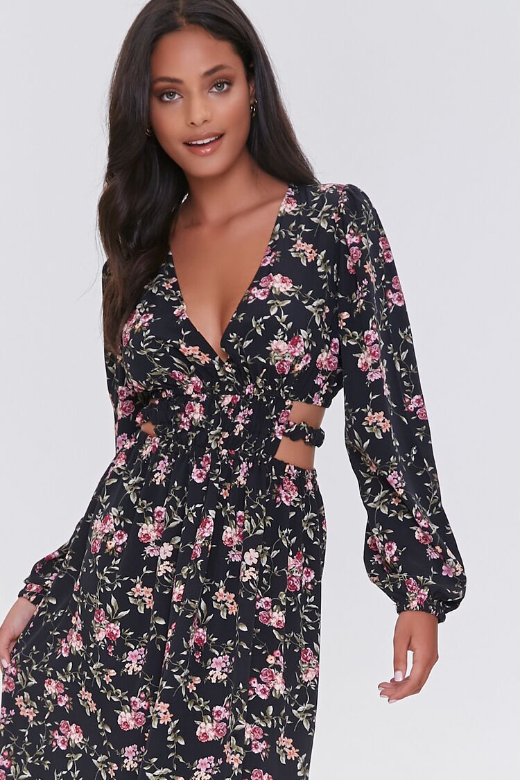 F21 Floral Print Cutout Maxi Dress ...